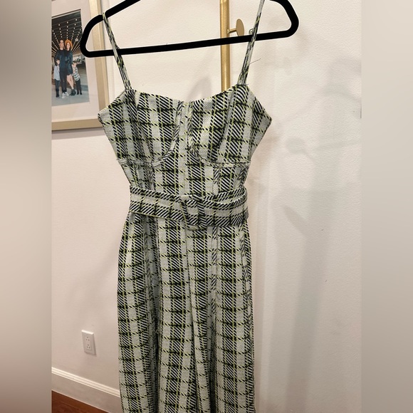 Free People Gingham wide leg jumpsuit in green. - Picture 4 of 11